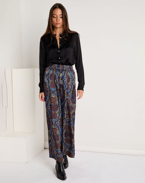 Pantalon Julia satiné imprimé bordeaux/bleu