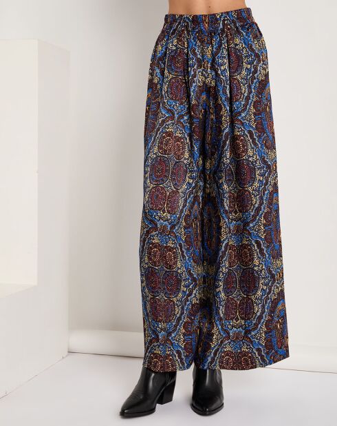 Pantalon Julia satiné imprimé bordeaux/bleu