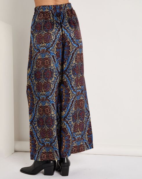 Pantalon Julia satiné imprimé bordeaux/bleu