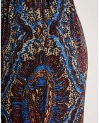 Pantalon Julia satiné imprimé bordeaux/bleu