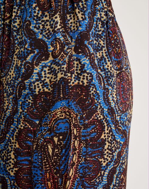 Pantalon Julia satiné imprimé bordeaux/bleu