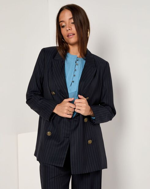 Veste blazer en Laine mélangée Margaret rayée bleue