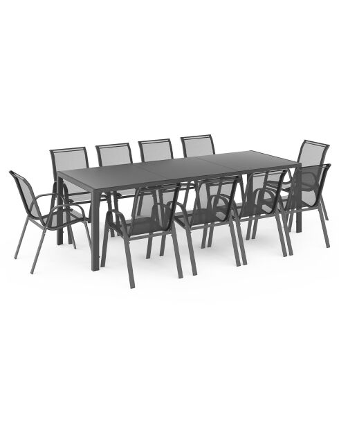 Salon de jardin Formentera 10 places en acier et verre trempé gris