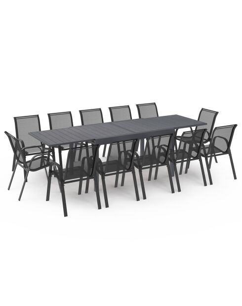 Salon de jardin extensible 12 places en polywood gris
