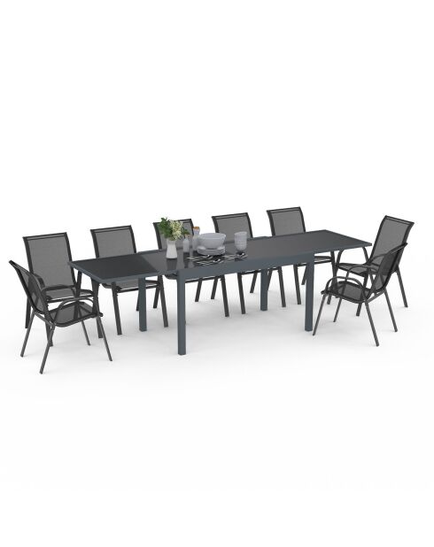 Table de jardin extensible en verre trempé gris foncé
