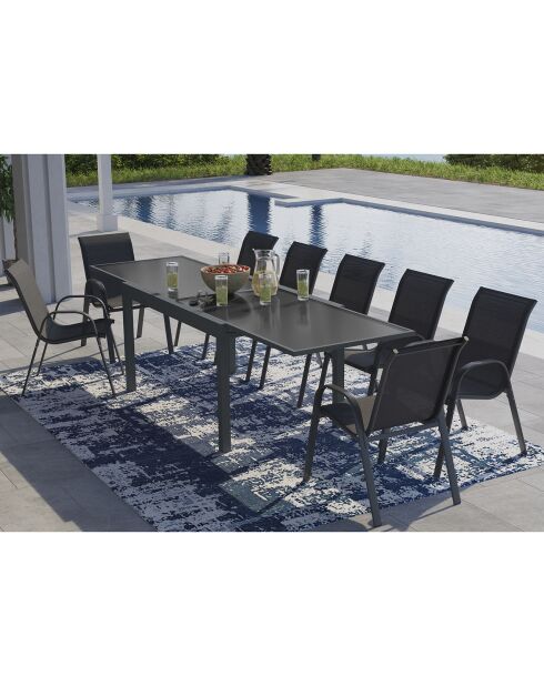 Table de jardin extensible en verre trempé gris foncé