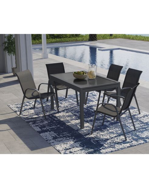Table de jardin extensible en verre trempé gris foncé