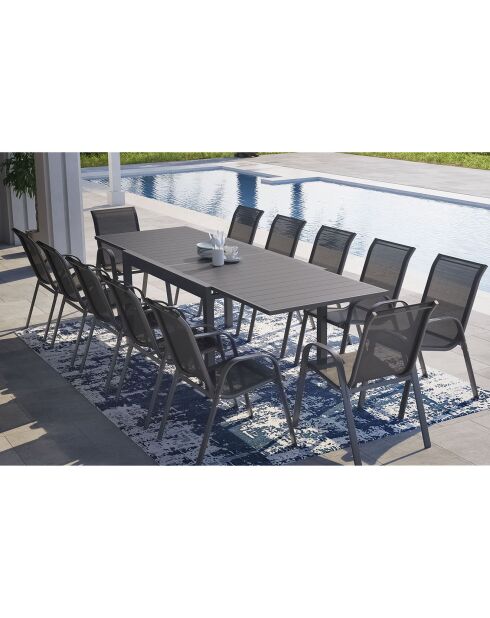 Mueble de jardín extensible de 12 plazas en polimadera gris