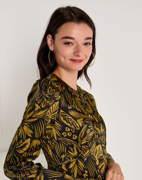 Robe Imane satinée imprimée jaune/noir