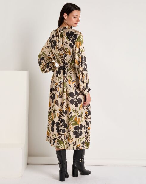 Robe toucher doux Maya imprimée vert/ocre/beige