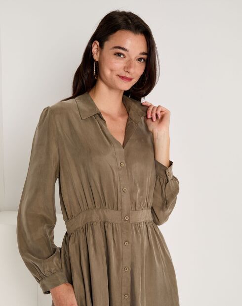 Robe toucher doux Paloma boutonnée khaki