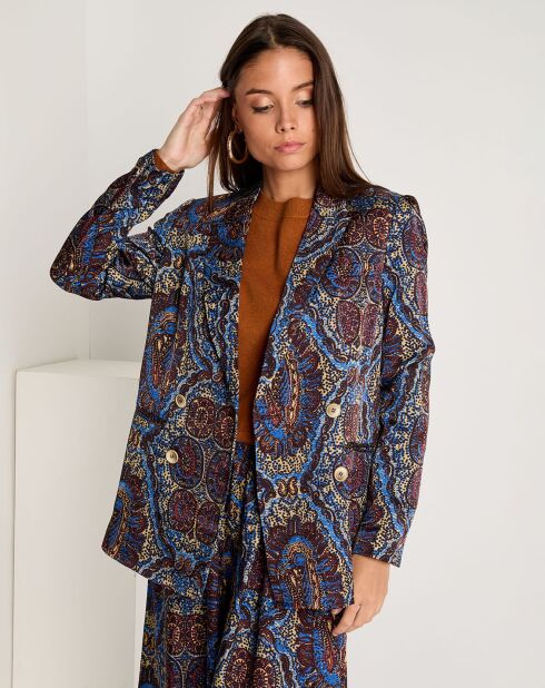 Veste Emma satinée imprimée bordeaux/bleu