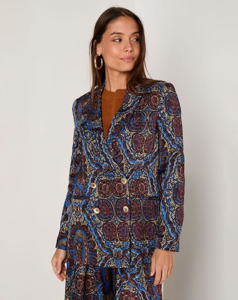Veste Emma satinée imprimée bordeaux/bleu