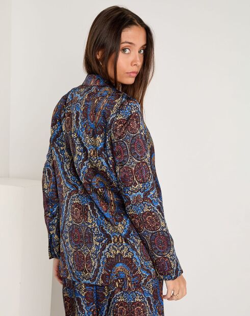 Veste Emma satinée imprimée bordeaux/bleu
