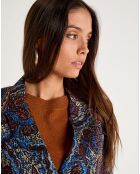 Veste Emma satinée imprimée bordeaux/bleu