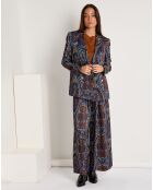 Veste Emma satinée imprimée bordeaux/bleu