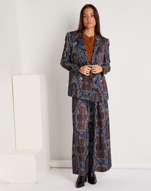 Veste Emma satinée imprimée bordeaux/bleu