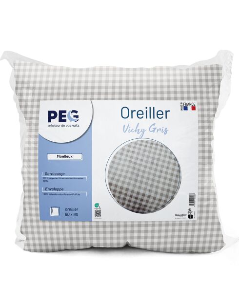 Oreiller Moelleux Vichy gris  - 60x60 cm