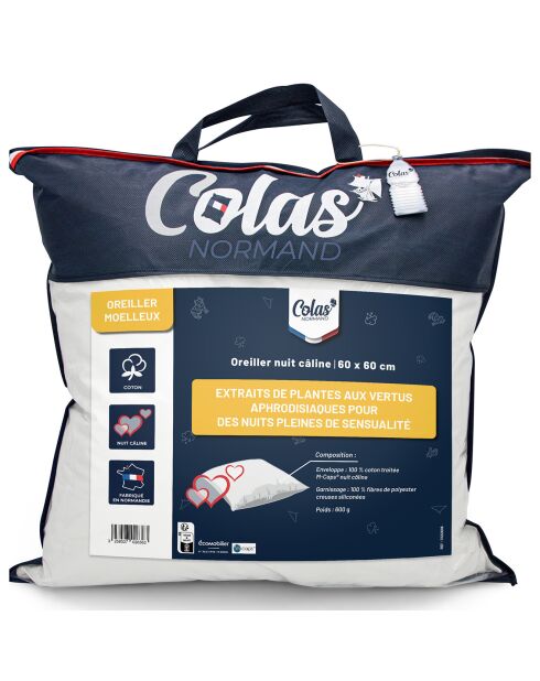 Oreiller Moelleux Nuit caline blanc - 60x60 cm