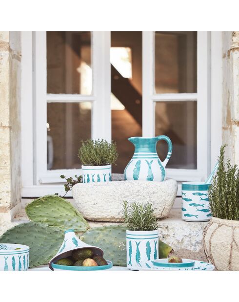 Jarrón turquesa de Corfú con tapa - D.13x18 cm