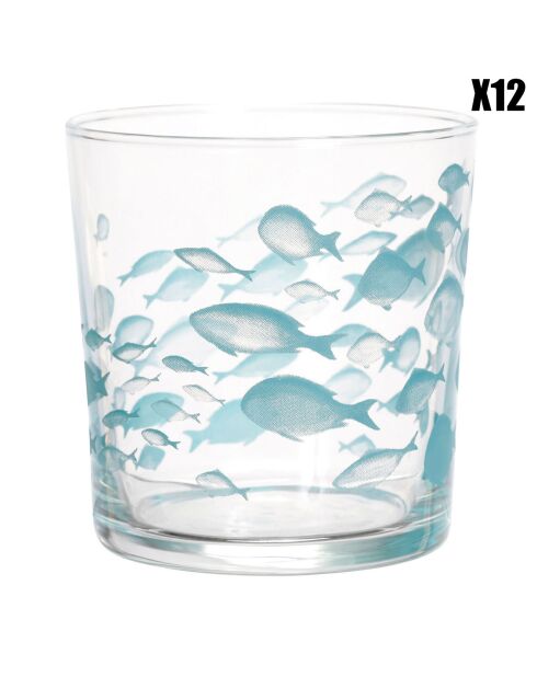 12 Gobelets banc de poissons Bodega turquoises - 35.5cl