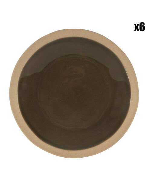 6 Jade kaki dinerborden - D.28 cm