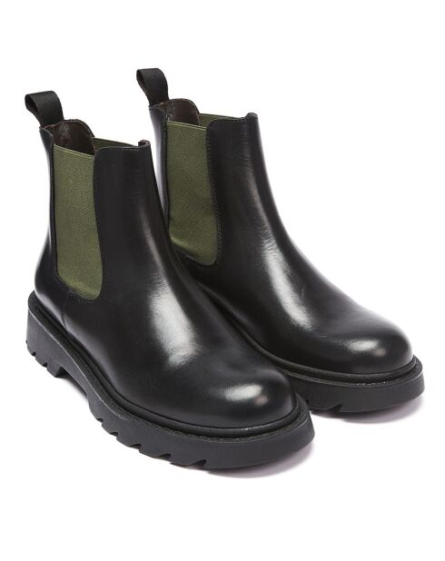 Chelsea Boots en Cuir Inès noir/kaki