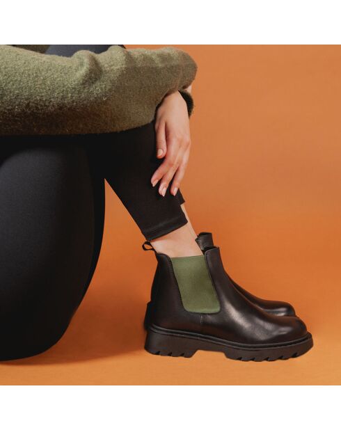 Chelsea Boots en Cuir Inès noir/kaki