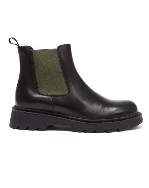 Chelsea Boots en Cuir Inès noir/kaki