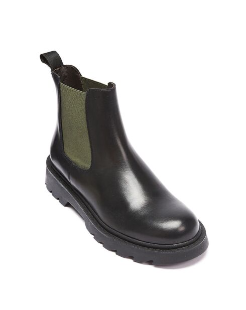 Chelsea Boots en Cuir Inès noir/kaki