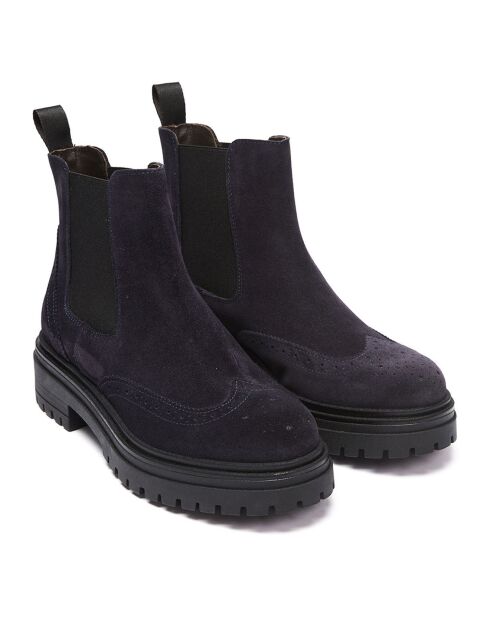 Chelsea Boots en Velours de cuir Pauline bleu marine