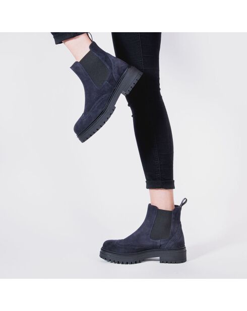 Chelsea Boots en Velours de cuir Pauline bleu marine