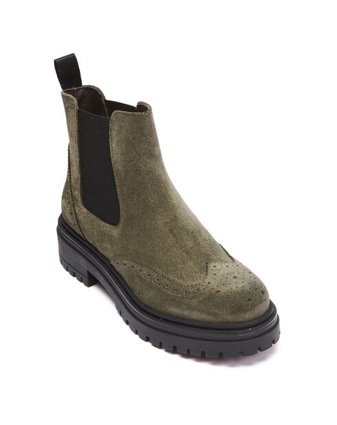 Chelsea Boots en Velours de cuir Pauline kaki