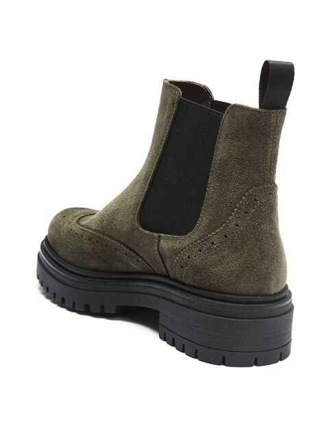 Chelsea Boots en Velours de cuir Pauline kaki