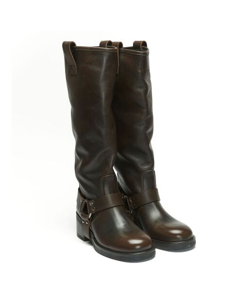 Bottes en Cuir Victoire marron - Talon 5.5 cm