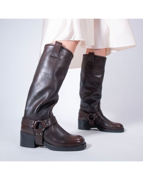 Bottes en Cuir Victoire marron - Talon 5.5 cm