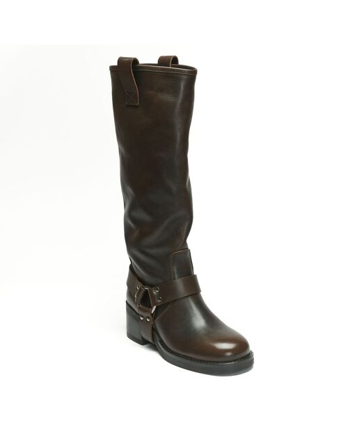 Bottes en Cuir Victoire marron - Talon 5.5 cm