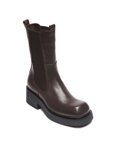 Chelsea Boots en Cuir Hortense marron - Talon 5.5 cm