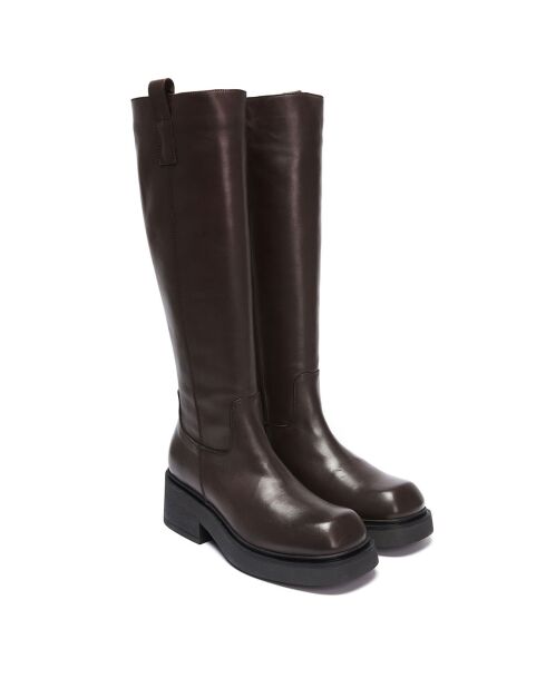 Bottes en Cuir Augustine marron - Talon 5.5 cm