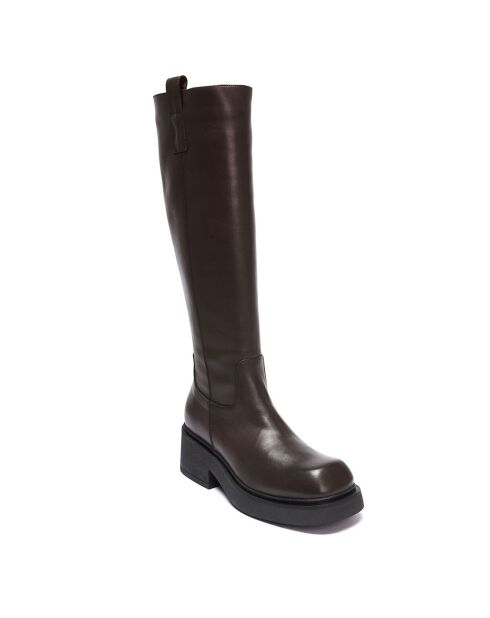 Bottes en Cuir Augustine marron - Talon 5.5 cm