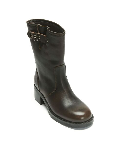 Bottines en Cuir Tess marron - Talon 5.5 cm