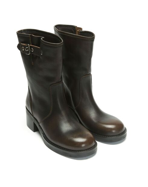 Bottines en Cuir Tess marron - Talon 5.5 cm