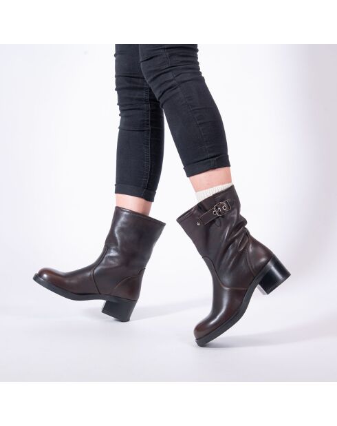 Bottines en Cuir Tess marron - Talon 5.5 cm