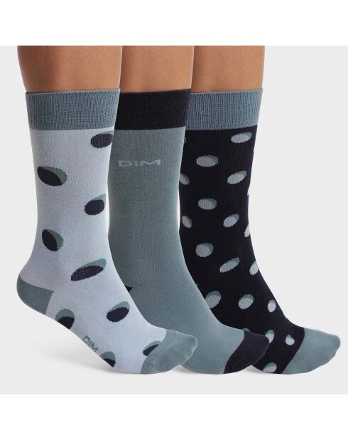 3 Paires de chaussettes Coton Style bleu roi/bleu ciel/fougère