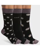 3 Paires de chaussettes Coton Style pois gris lin/gris lin/noir