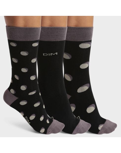 3 Paires de chaussettes Coton Style pois gris lin/gris lin/noir