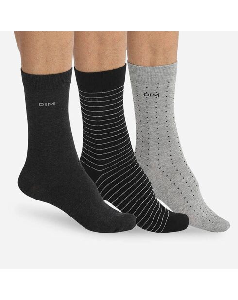 3 Paires de chaussettes Coton Style noir/anthracite chiné/gris clair chiné