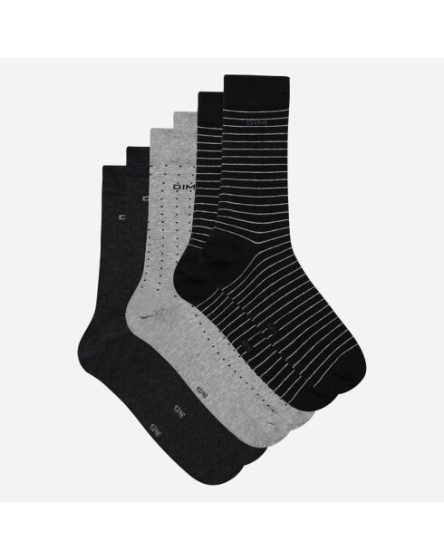 3 Paires de chaussettes Coton Style noir/anthracite chiné/gris clair chiné