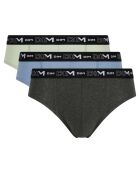 3 Slips Coton Stretch vert pistache/bluet/noir chiné