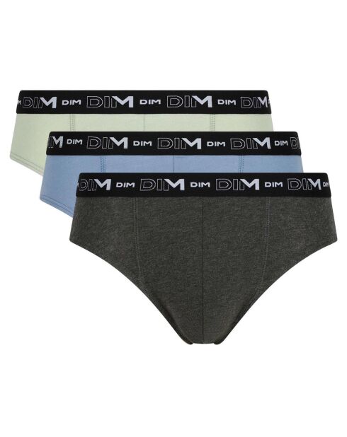 3 Slips Coton Stretch vert pistache/bluet/noir chiné